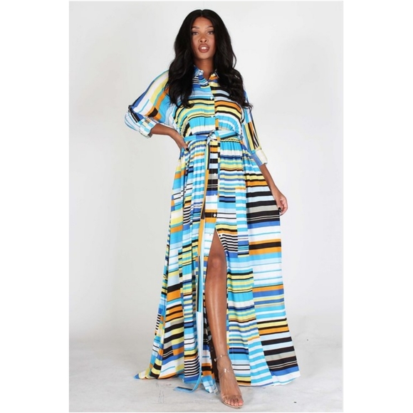 2PK Full length Maxi Dress Button up Striped Resell Wholesale lot M L SRP $100 - Picture 3 of 7